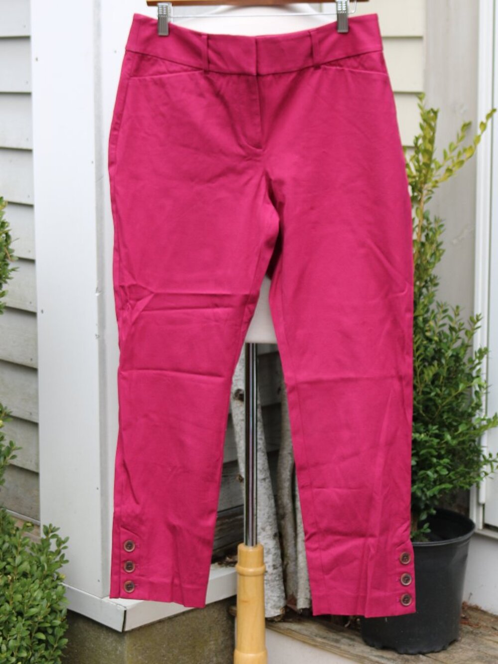 LOFT Outlet Deep Red Curvy Skinny Ankle Stretch Cotton Blend Button Hem Pants 10
